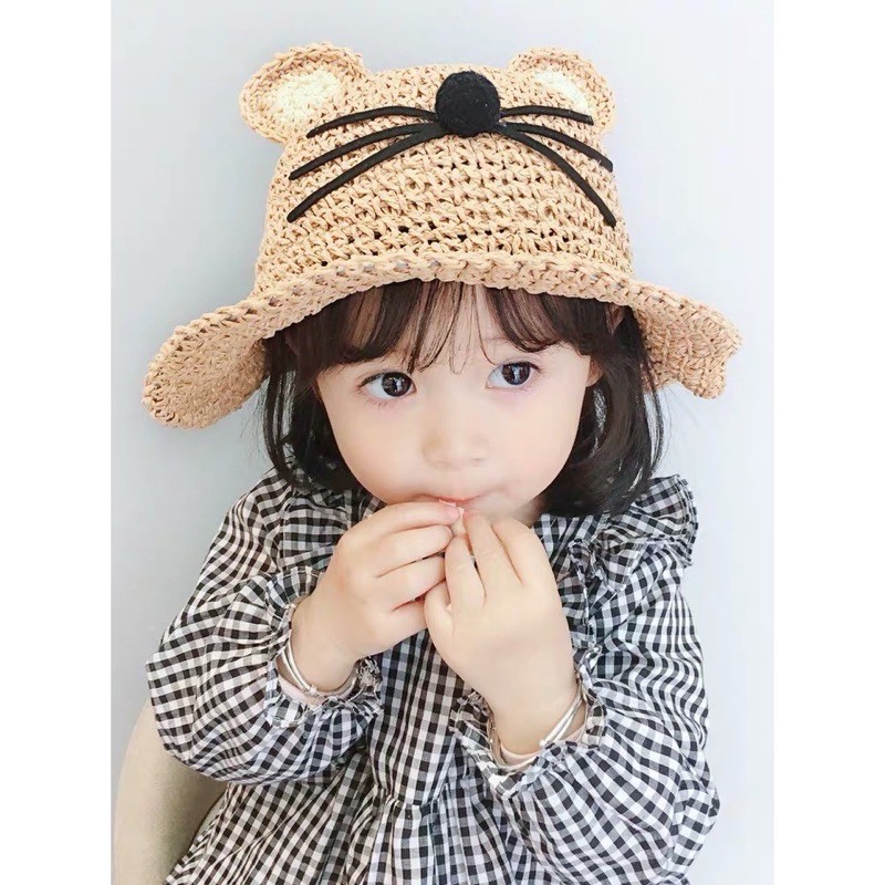 หมวกสานหูสำหรับเด็กผู้หญิง-พร้อมส่งจากไทย