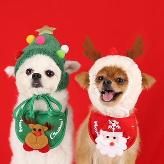 ภาพหน้าปกสินค้า<xiaoluoyi>Medium dog cat pet Christmas hat saliva towel bib Teddy law fighting Hiromi autumn and winter clothes dressing supplies ที่เกี่ยวข้อง