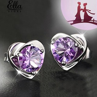 ภาพหน้าปกสินค้าWomen Love Heart ม่วง Rhinestone ตุ้มหูเงินหู Earcings ที่เกี่ยวข้อง