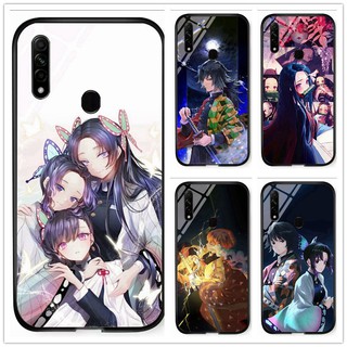 เคสโทรศัพท์มือถือกระจกนิรภัย แบบแข็ง กันกระแทก ลาย Demon Slayer: Kimetsu No Yaiba สําหรับ Oppo A31 2020 A8