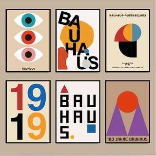 Bauhaus ภาพโปสเตอร์ บนผ้าใบ ลายเส้นเรขาคณิต หลากสีสัน สไตล์นอร์ดิก สําหรับตกแต่งผนังบ้าน ห้องนั่งเล่น
