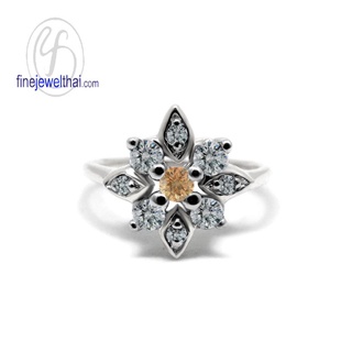 FINEJEWELTHAI-แหวนซิทริน-แหวนเงินแท้-ซิทรินแท้-แหวนเพชรCZ-พลอยประจำเดือนเกิด-Citrine-Silver-Ring-R1293ct