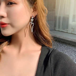 ( S925 Silver Needle ) ต่างหูแฟชั่นรูปหัวใจสไตล์เกาหลี