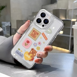 เคสโทรศัพท์มือถือ แบบใส ลายดอกไม้ หมีอวกาศ สําหรับ iphone 14 Pro Max 14 Plus 13 11 12 7Plus X XR XS Max 8 7