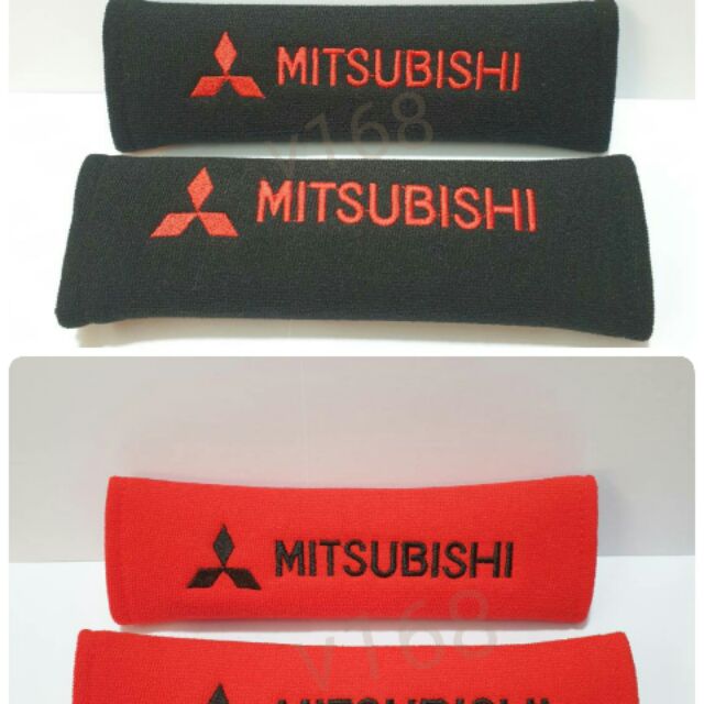 นวมหุ้มเข็มขัดนิรภัย-แพ็คคู่-2-ชิ้น-mitsubishi-สีแดงและสีดำ