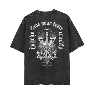 เสื้อยืดโอเวอร์ไซส์เสื้อยืด ขนาดใหญ่ พิมพ์ลาย Psycho Crucify Save Your Tears | หินล้างทําความสะอาด | เสื้อยืด ขนาดใหญ่ |