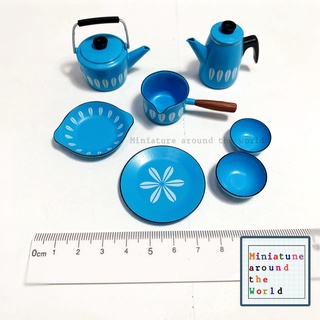 ของจิ๋ว ชุดเครื่องครัวจิ๋ว สีฟ้า kitchenware miniature toy จานจิ๋ว ชามจิ๋ว กาน้ำจิ๋ว blue dollhouse ตกแต่งบ้านตุ๊กตา