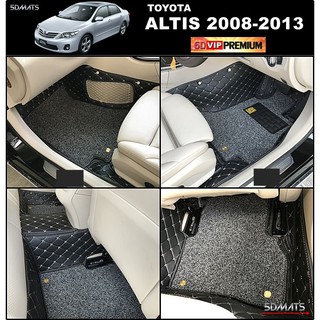 TOYOTA ALTIS 2008-2013 พรม7D VIP หนาพิเศษ สีดำด้ายครีม+ไวนิลสีเทา