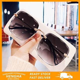 สินค้า 【HENGHA】 แว่นตากันแดด กรอบเหลี่ยม ไร้ขอบ ป้องกัน UV400