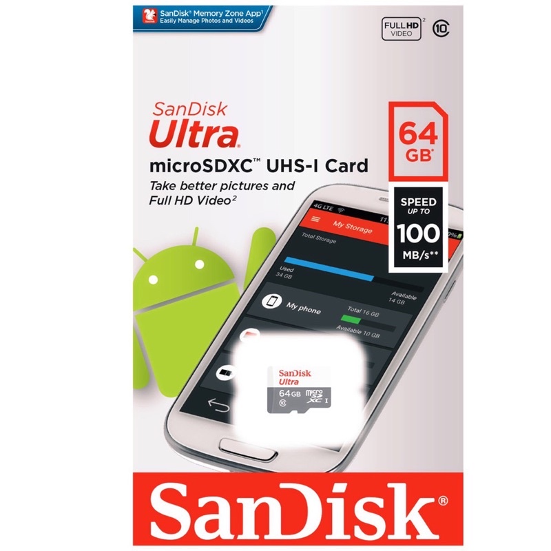 ภาพหน้าปกสินค้าSanDisk Ultra microSDXC UHS-I Class10 ความจุ 64GB (SDSQUNR-064G-GN3MN, Micro SD) ความเร็ว 100MB/s