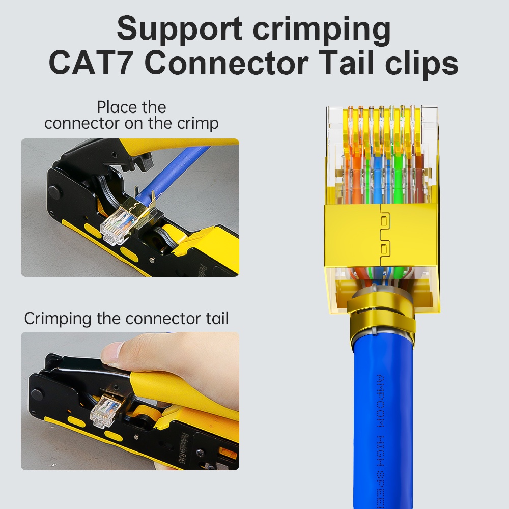 AMPCOM เครื่องอัดปลั๊ก RJ45 RJ11 Pass Through สำหรับ CAT7/6A CAT6/5 ...