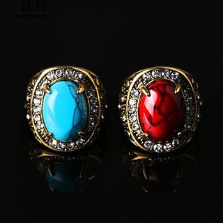 ภาพหน้าปกสินค้า💘broadhappy💍ผู้ชายผู้หญิง Unisex วินเทจ Turquoise Rhinestone สัมฤทธิ์แหวนทอง แหวนเกลี้ยง ที่เกี่ยวข้อง