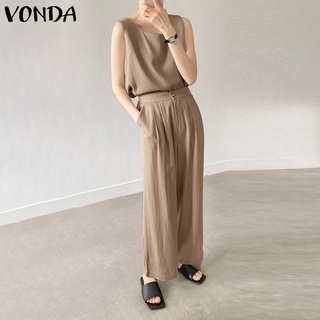 ภาพหน้าปกสินค้าVonda ชุดเสื้อเบลาส์ลําลอง แขนกุด คอสี่เหลี่ยม และกางเกงขายาว ขากว้าง สไตล์เกาหลี สําหรับผู้หญิง ที่เกี่ยวข้อง
