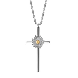 LURS Daisy Flower Cross necklace ( Silver / Black )