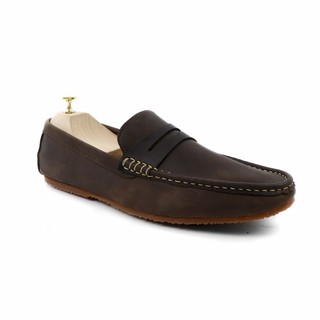 Brown Stone รองเท้าหนังแท้ Penny Loafer Dark Natural Nubuck รุ่น DP058 ( สีน้ำตาล )