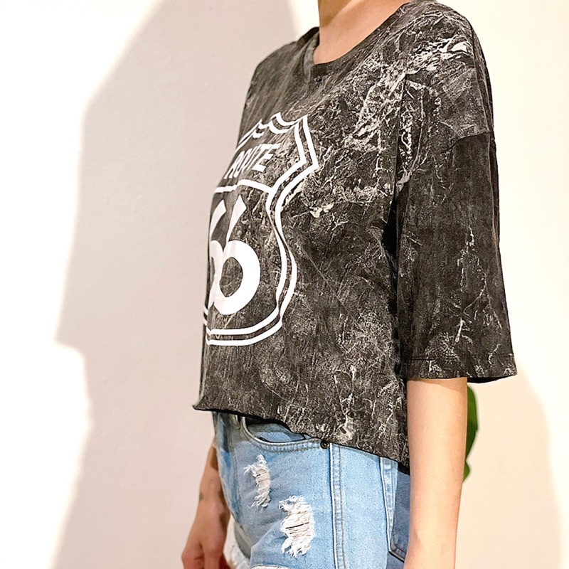 ของใหม่-เสื้อยืด-route-66-ใส่สบาย-oversize-สีลอฟ-เทาด้าน