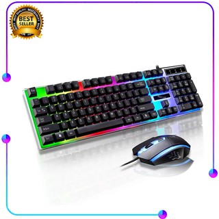 คีย์บอร์ดและเมาส์เกมส์มิ่ง สายUSB ไฟ RGB กันน้ำ Gaming Keyboard and Mouse Set Rainbow light