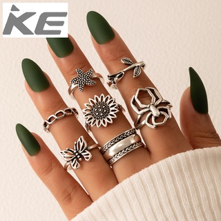 Vintage Jewelry Sunflower Spider Ring Set Star Butterfly Geometric Ring Seven-piece Set for gi