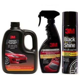 3M ผลิตภัณฑ์ล้างรถผสมแว๊กซ์ 1ลิตร, โฟมยางรถยนต์ Black Shine และเคลือบเงารถยนต์ เพิ่มความเงา 400 ml