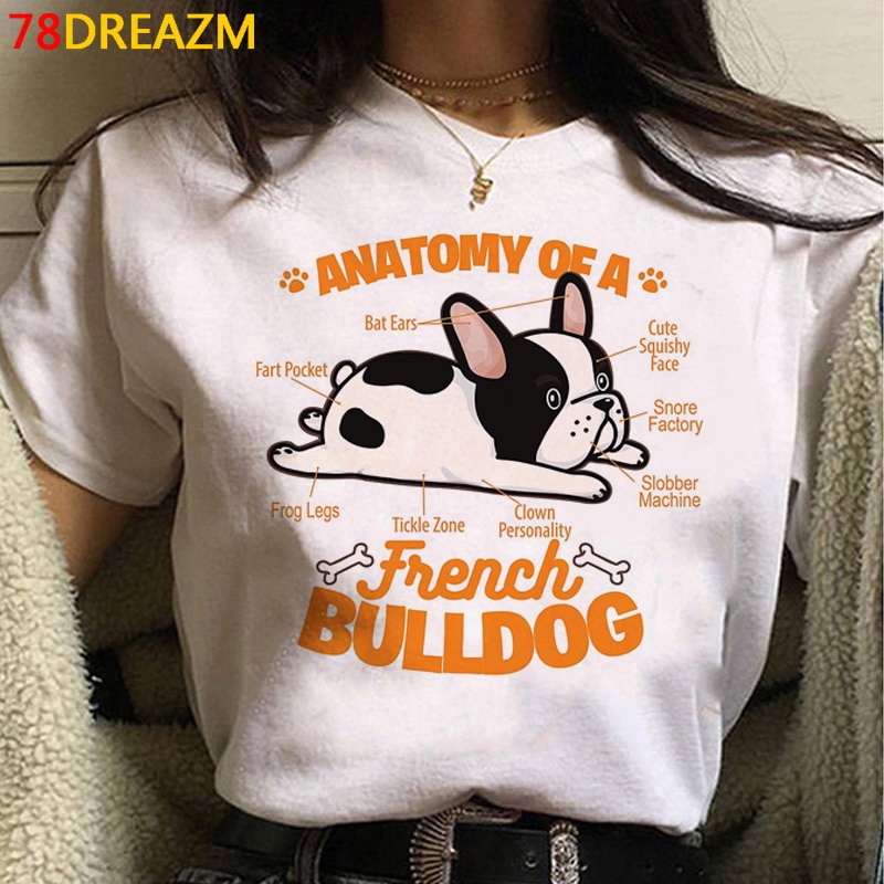 เสื้อยืดผ้าฝ้ายพิมพ์ลาย-เสื้อยืด-พิมพ์ลาย-french-bulldog-bull-terrier-สีขาว-สไตล์ญี่ปุ่น