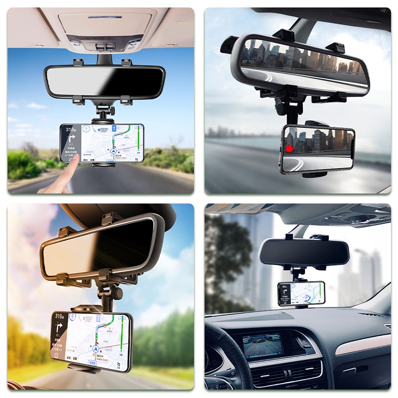 ที่ยึดโทรศัพท์มือถือในรถ-รถกระจกมองหลัง-ที่วางโทรศัพท์มือถือในรถยนต์-ติดกระจกมองหลัง-ที่จับมือถือ-car-holder-มุนได้-360