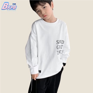 [BXPB] เสื้อยืดแขนยาวลําลอง ผ้าฝ้ายแท้ ทรงหลวม ลายทาง สวมใส่สบาย แฟชั่นสําหรับเด็กผู้ชาย