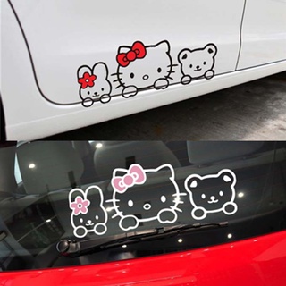 สติกเกอร์สะท้อนแสง ลายการ์ตูนเฮลโลคิตตี้น่ารัก สีชมพู สําหรับติดตกแต่งประตู หน้าต่าง กันชน รถบรรทุก รถจักรยานยนต์