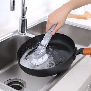 แปรงล้างหม้อ และจาน เติมน้ำยาล้างจานได้ แปรงอเนกประสงค์ เครื่องครัว แถมหัวฟองน้ำ 3 ชิ้น
