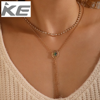 Jewelry Simple Hollow Flower Emerald Long Pendant MultiLadies Necklace for girls for women low