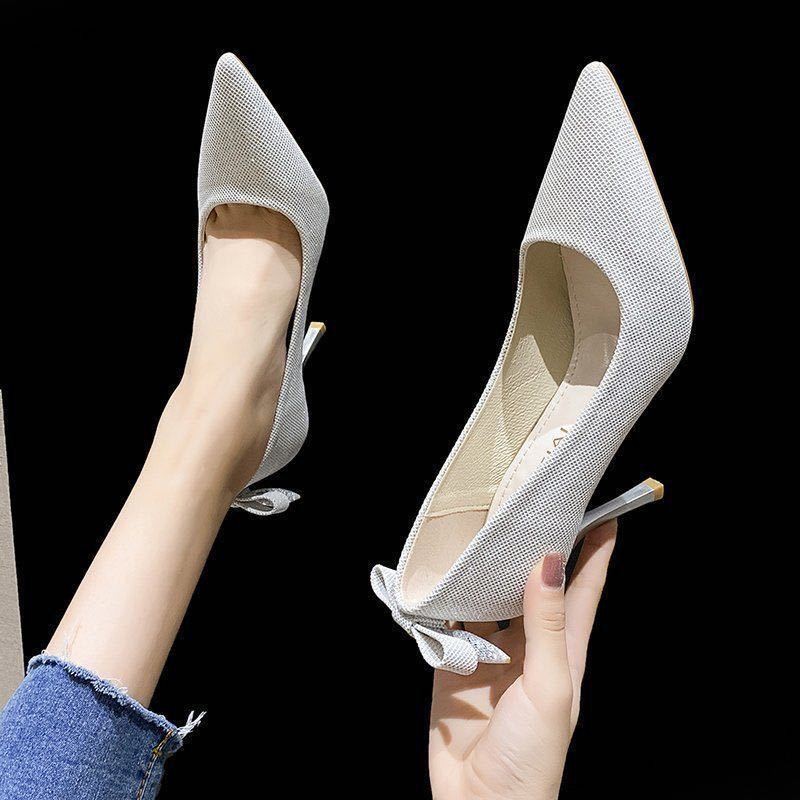 นิ้วเท้าแหลมฤดูร้อนของผู้หญิง-การออกแบบที่เรียบง่าย-รองเท้าส้นสูงรุ่นเกาหลีที่ระบายอากาศสบาย