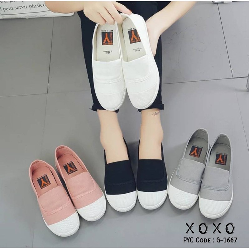 รองเท้าผ้าใบ-slip-on-สีชมพูส้นเสมอ