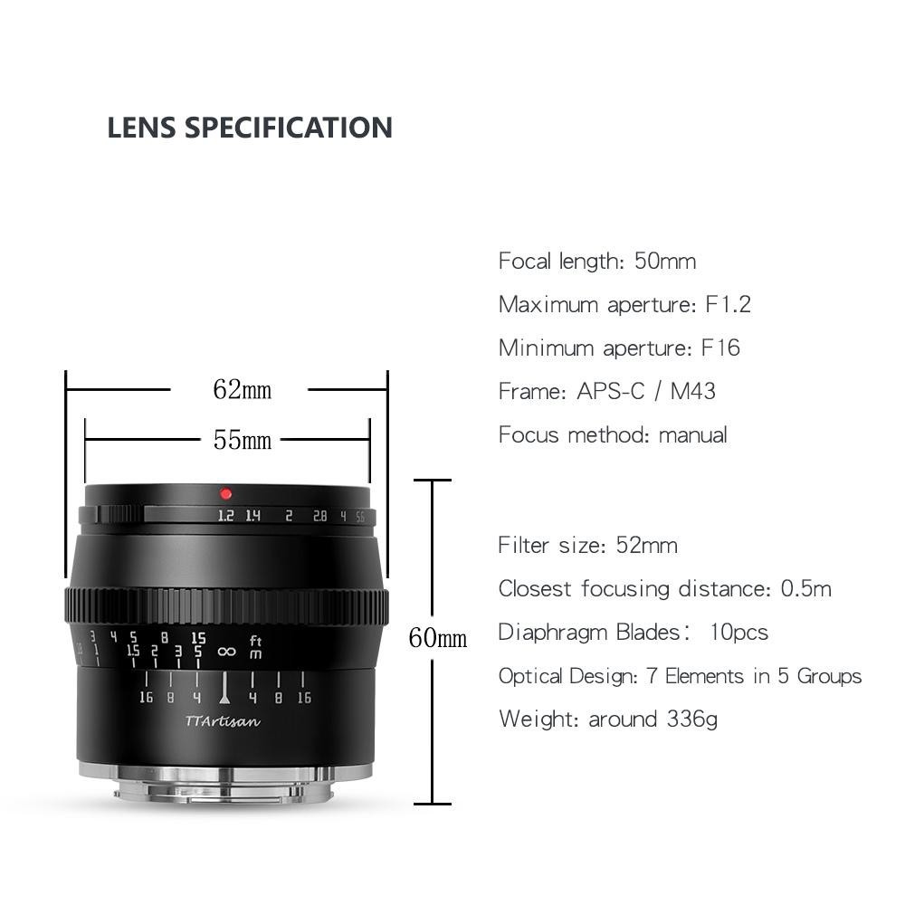 ภาพสินค้าTTArtisan 50mm f1.2 เลนส์มือหมุน ละลายหลัง Mirrorless สำหรับ FX / M43 / E / EOS M ประกัน 3 ปี จากร้าน fotoconner บน Shopee ภาพที่ 2
