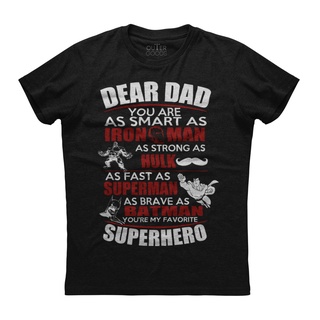 เสื้อยืดแขนสั้น ผ้าฝ้าย พิมพ์ลาย Dear Dad You Are A Superhero สีดํา สําหรับผู้ชาย Boaalj01Joegi25
