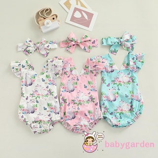 Babygarden- ชุดรอมเปอร์พิมพ์ลายกระต่าย + ที่คาดศีรษะน่ารักสําหรับเด็กผู้หญิง