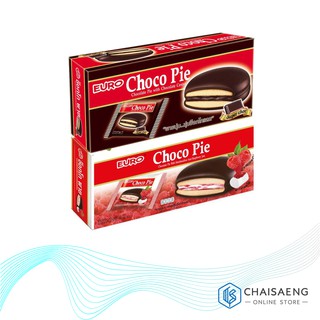 Euro Choco Pie ยูโร่ ช็อกโกพาย ขนมพายสอดไส้ช็อกโกแลตและไส้มาร์ชเมลโล่และแยมราสเบอร์รี่เคลือบช็อกโกแลต 204 กรัม