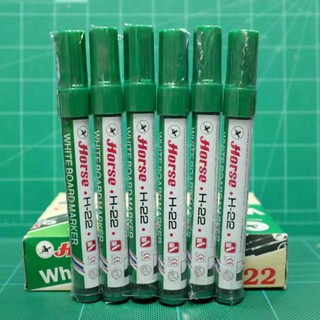 ปากกาไวท์บอร์ดตราม้า Horse Whiteboard Marker H-22 หมึกสีเขียว (1ชุด/6ด้าม)