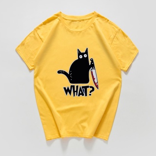 เสื้อยืดวินเทจเสื้อยืด พิมพ์ลายกราฟฟิค Cat What Murderous Cat สไตล์ฮิปฮอป 100% ของขวัญฮาโลวีนS-5XL