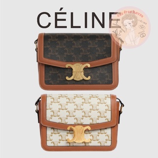 Shopee ราคาต่ำสุด 🔥ของแท้ 100% 🎁Celine Brand New TEEN TRIOMPHE Logo Print Wagyu Leather Handbag