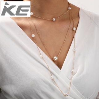 Simple chain beaded alloy multi-necklace Pearl long necklace for girls for women low price