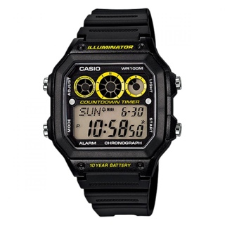 นาฬิกาข้อมือชาย Digital รุ่น AE-1300WH-1AV - Black/Yellow