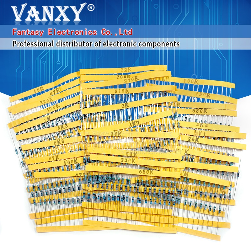 DollaTek 200PCS 1W Watt 1% Metal Film Resistors Assortment Set 20 Values (10Ohm~1M Ohm