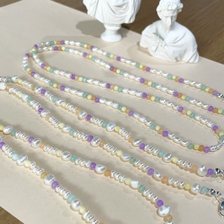 สายคล้องหน้ากากอนามัย มุกแท้ สลับหินแท้ สายคล้องแมส 75cm Genuine Pearl Stone Mask Strap Necklace