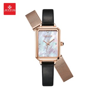 สินค้า Julius นาฬิกาข้อมือผู้หญิง รุ่น JA-1280 สายหนังพร้อมสายสแตนเลส หน้าปัดเหลี่ยม แบรนด์เกาหลี แฟชั่นฮิตของแท้
