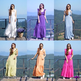 ภาพขนาดย่อของสินค้าMF14025 Maxi Dress เดรสยาว คอเหลี่ยม ดีเทลระบายแขน ด้านหลังดึงยาง มีผูกโบว์เข้ารูปตามสรีระของสาวๆ เนื้อผ้าสปันนิ่มพริ้ว