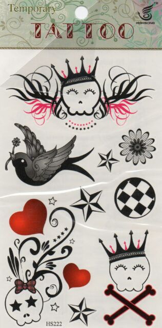 tattoo-tattoo-fashion-แท็ททู-สติกเกอร์-ลาย-นก-หัวกะโหลก-หัวใจ-ดาว-ดอกไม้-hs222
