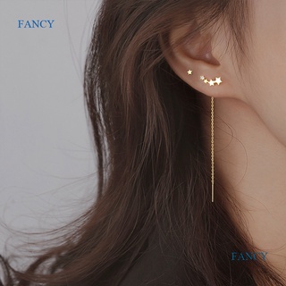 Fancy เงิน ดาว พู่ ต่างหูโซ่ยาว ห้อยต่างหู สําหรับผู้หญิง แฟชั่น เครื่องประดับ อุปกรณ์