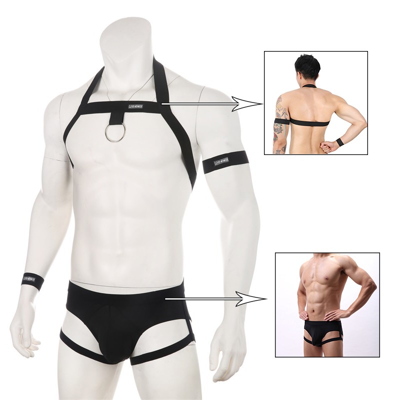 ภาพหน้าปกสินค้าชุดชั้นในบุรุษสายคล้องคอ+กางเกงชั้นใน Men Harness Thong Set