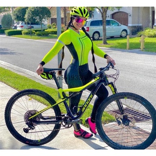 [ขายดี] ชุดจั๊มสูท บอดี้สูท แขนยาว กางเกงขายาว สีเหลืองเจล สําหรับผู้หญิง เหมาะกับการขี่จักรยาน เล่นกีฬา