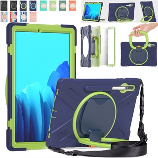3 Layers Protective Silicone+PC Shockproof Tablet Case For Samsung Galaxy Tab S7 11 2020 T870 T875 S8 11 2022 X700 X706 Tab S7 Plus 12.4" T970 T975 S8 Plus 12.4 X800 X806 360 Rotating Bracelet Bracket Heavy Duty Full Body Anti-Drop Tablet Case Cover