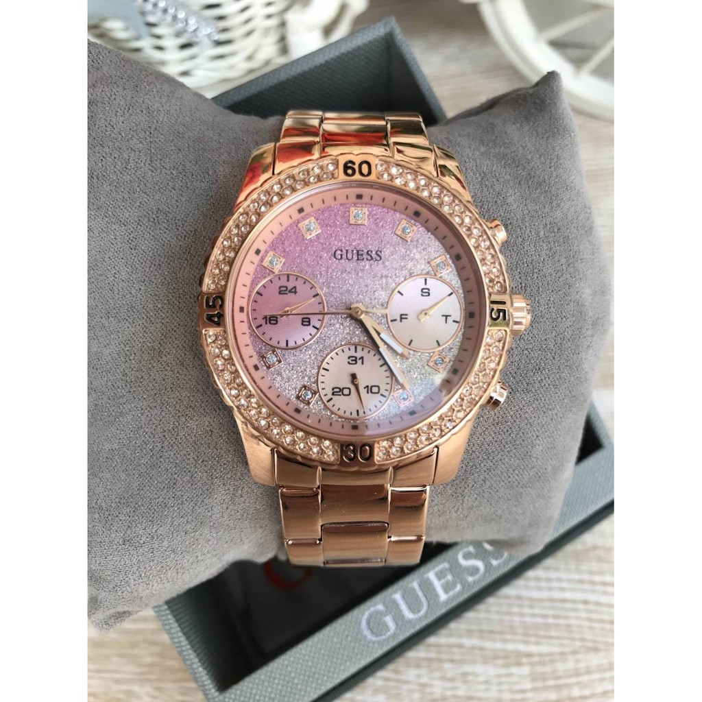 นาฬิกา-guess-womens-stainless-steel-crystal-casual-watch-u0774l3